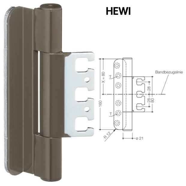 HEWI B8107.160 Dreirollenband gefaelzte T�ren Aufnahmeelement VX 84 umbra
